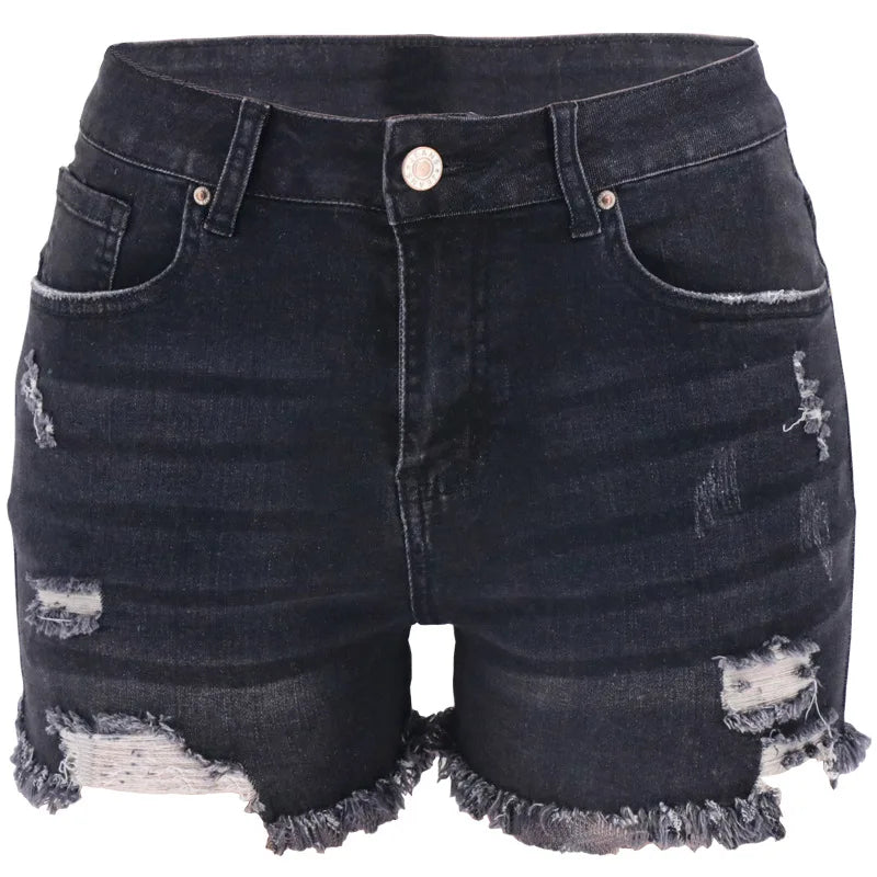 Classic Denim Shorts Women Pockets Button Up Denim Fashion Jeans Pants
