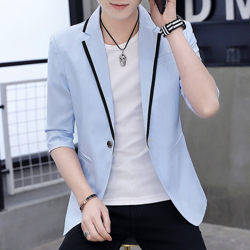 Sleeve Small Suit jackets Youth Summer Ultra-Slim blazer Handsome Trend Splicing blazer