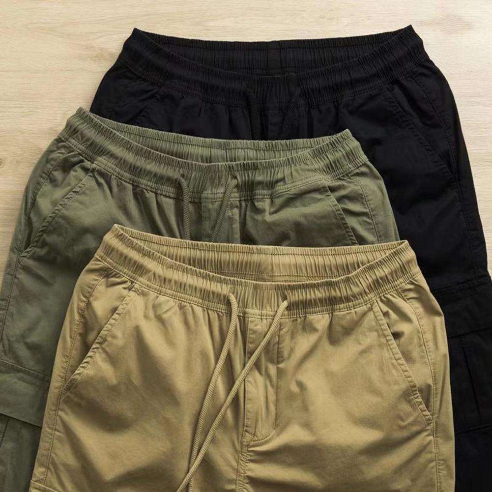 Joggers Men Cargo Pants Solid Color Breathable Drawstring Elastic