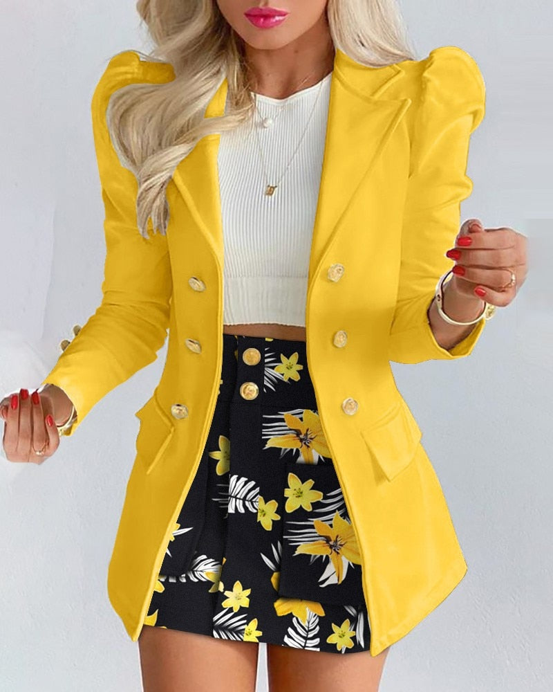 Office Lady Suit Long Sleeve Solid Color Jacket & Mini Skirt Two-piece Set 2022 Spring Autumn New Female Casual Women Sets