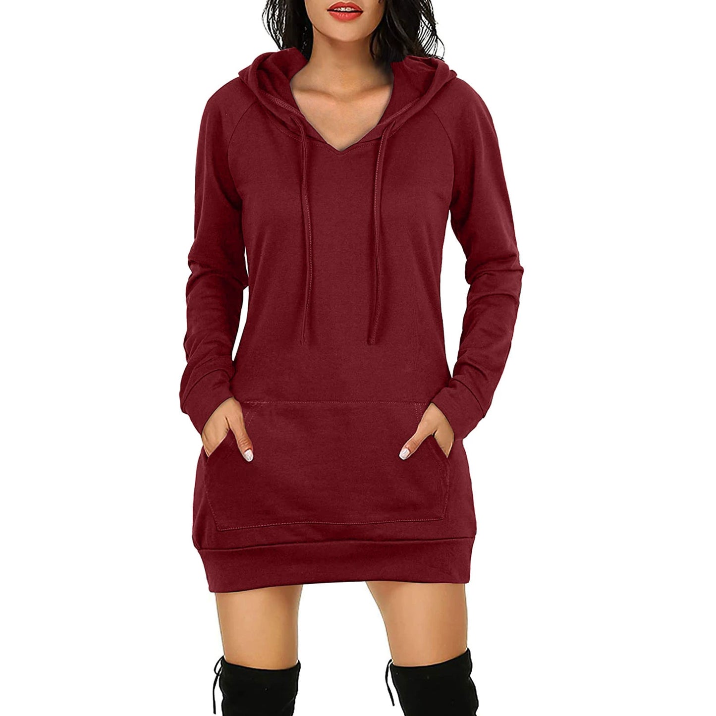 Fashion European and American Style Solid Color Pocket Sweater Dress