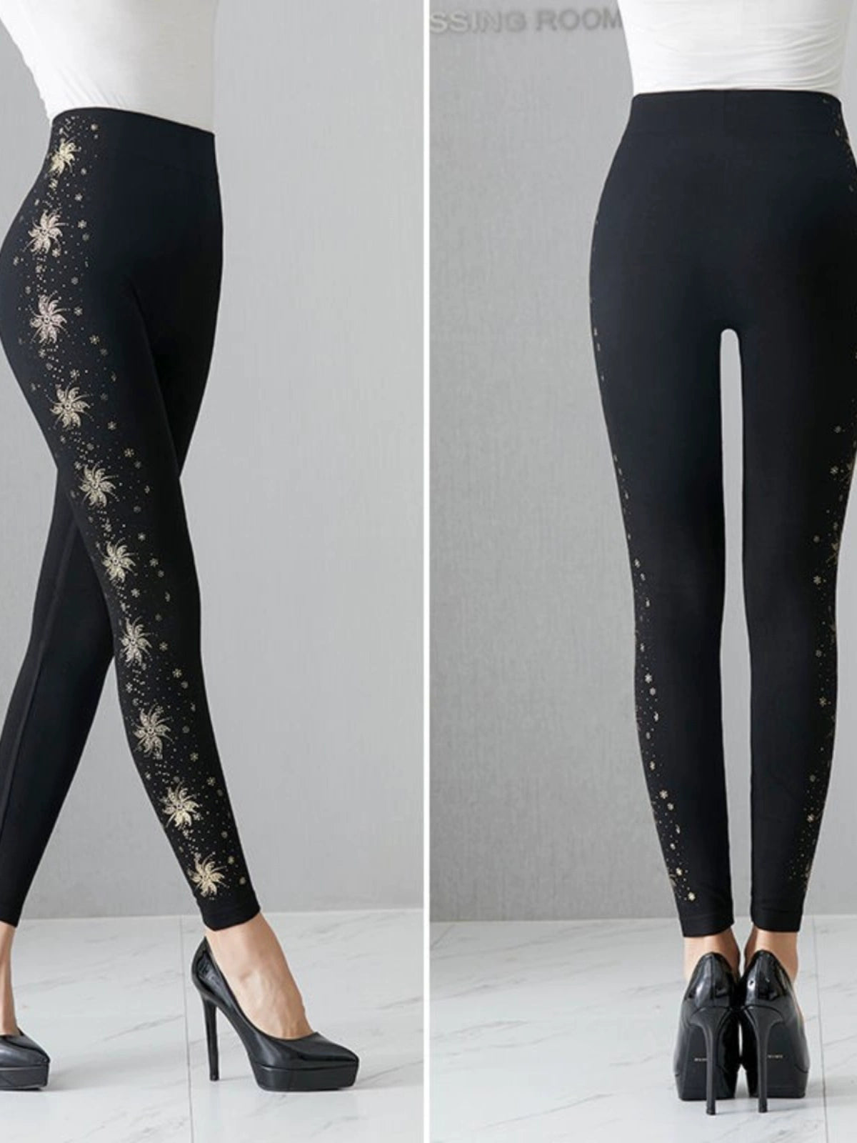 Modal Middle-Aged and Elderly Printing Gilded Stretch Leggings