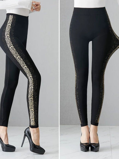 Modal Middle-Aged and Elderly Printing Gilded Stretch Leggings