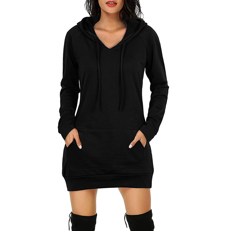 Fashion European and American Style Solid Color Pocket Sweater Dress