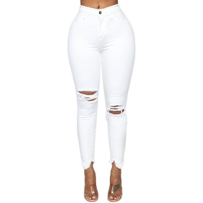 High Waist Elastic Ripped Pants Ladies Jeans Women's Pants