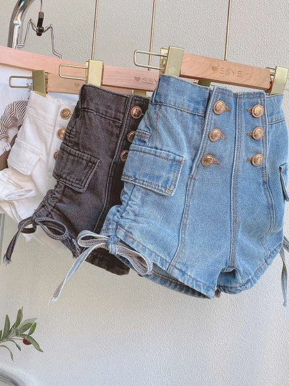 Drawstring Button Girl Stylish Shorts, Fashion women shorts Jeans