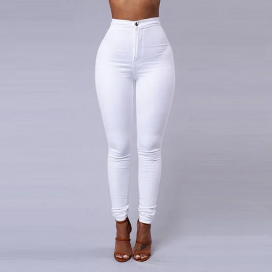 Solid Color Skinny Jeans Woman High Waist Render Jeans Sexy women