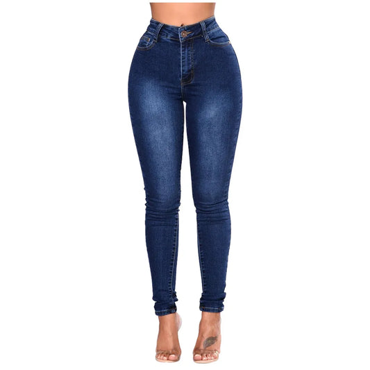 Fashion Casual Pencil Pants Large Size Ladys High Waisted Stretch Slim Jeans