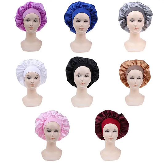 58cm Long Hair Care Women Satin Bonnet Cap Night Sleep