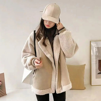 Loose Fit Velvet Jacket Stylish Lambswool Windproof Coat with Heat Retention