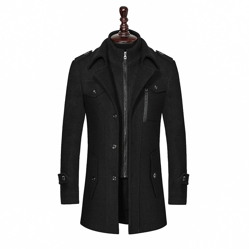 Men Winter Wool Coat Solid Color Male Trench Overcoat