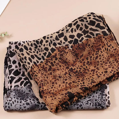 Women Chiffon Scarf Fashion Printed Leopard Thin Style Shawls Muslim Veil Head Scarfs