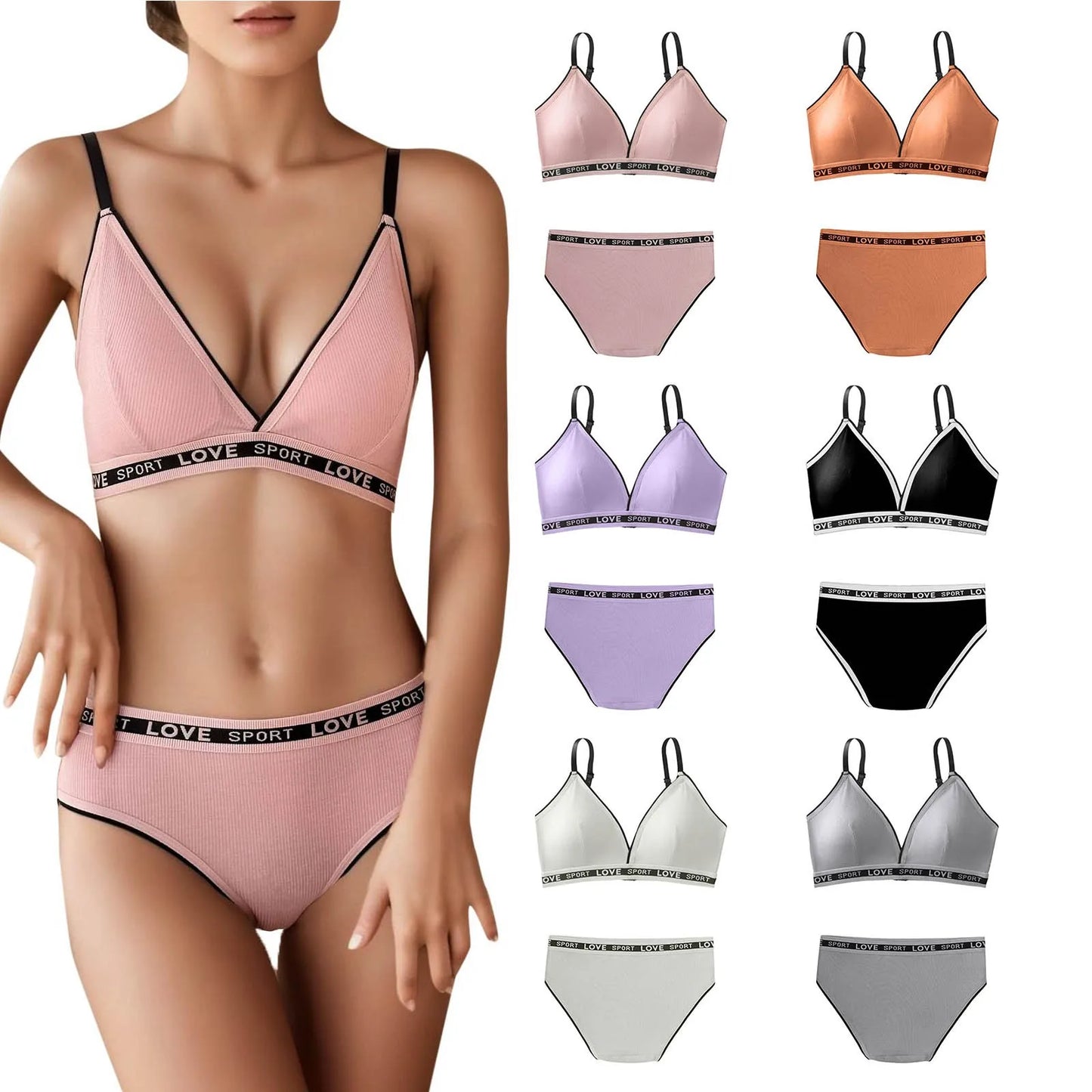 Women's Cute Two Piece Lingerie Set Seamless Wireless Bra And Thong Panty Set