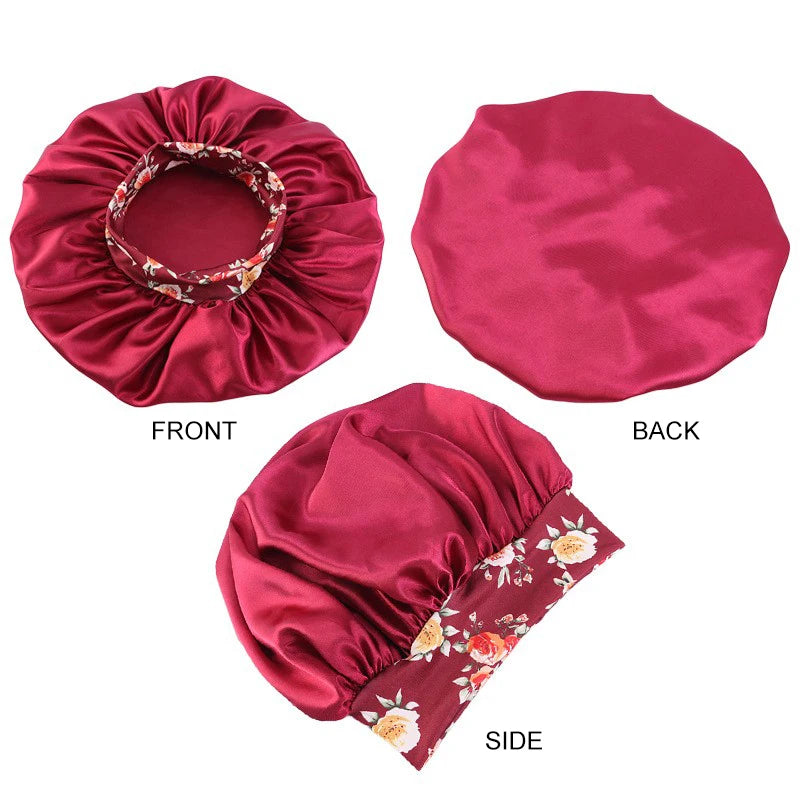 New Women's Satin Solid Sleeping Hat Night Sleep Hair Care Bonnet Nightcap Silky Shower Caps Comfortable Flower Band Unisex Cap