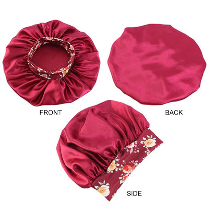 New Women's Satin Solid Sleeping Hat Night Sleep Hair Care Bonnet Nightcap Silky Shower Caps Comfortable Flower Band Unisex Cap