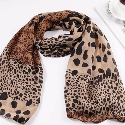 Women Chiffon Scarf Fashion Printed Leopard Thin Style Shawls Muslim Veil Head Scarfs