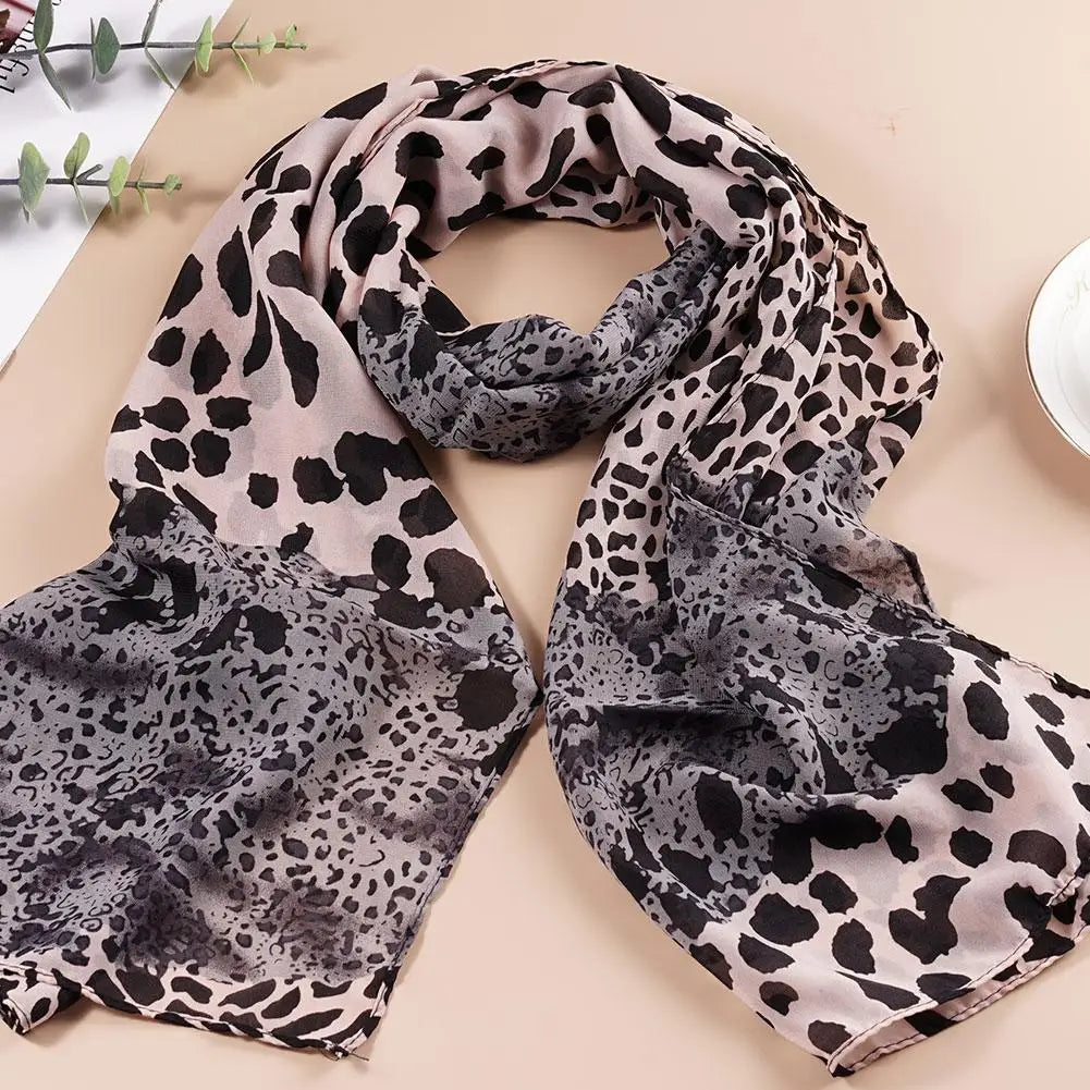 Women Chiffon Scarf Fashion Printed Leopard Thin Style Shawls Muslim Veil Head Scarfs