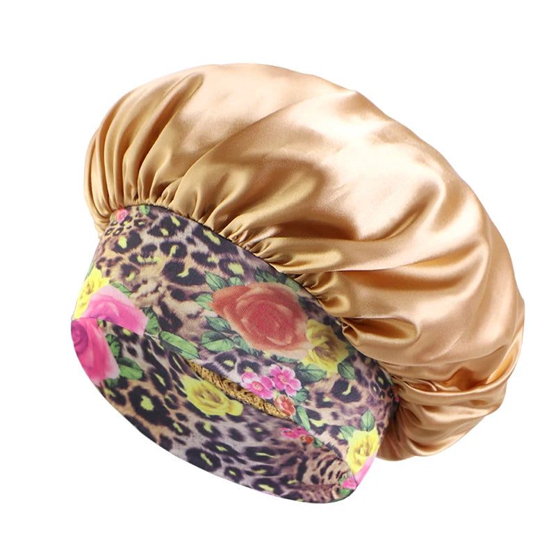 New Women's Satin Solid Sleeping Hat Night Sleep Hair Care Bonnet Nightcap Silky Shower Caps Comfortable Flower Band Unisex Cap