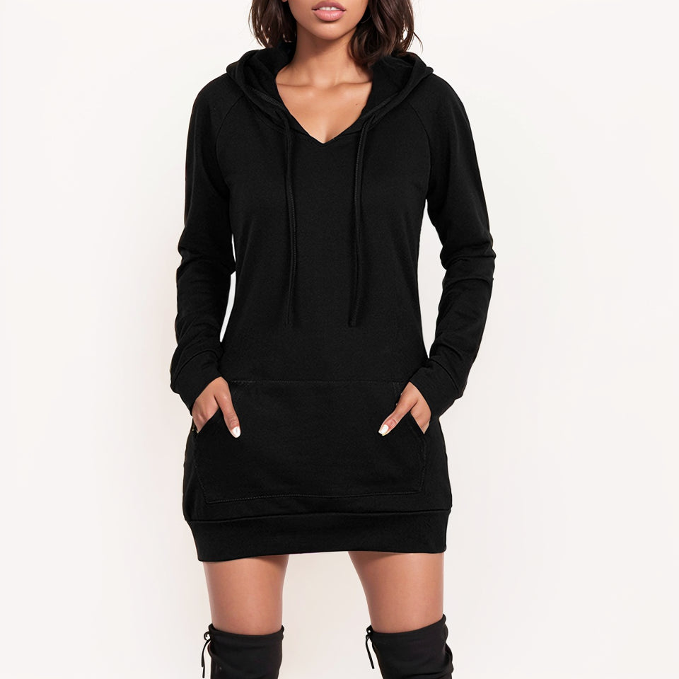 Fashion European and American Style Solid Color Pocket Sweater Dress