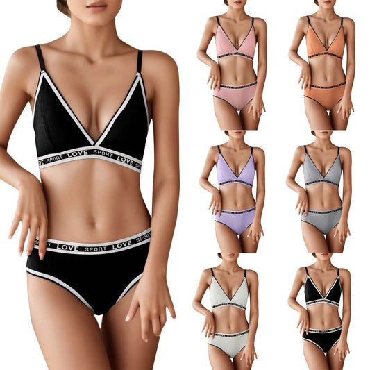 Women's Cute Two Piece Lingerie Set Seamless Wireless Bra And Thong Panty Set