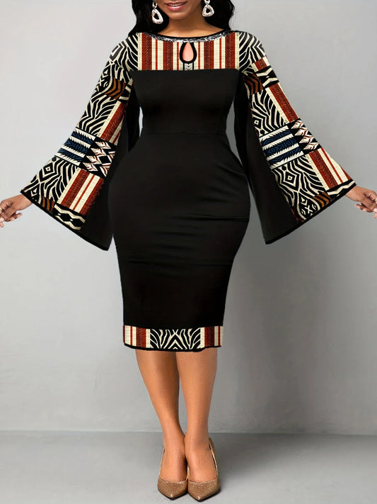 Sexy Fashion Digital Print Long-sleeved Women's Dress