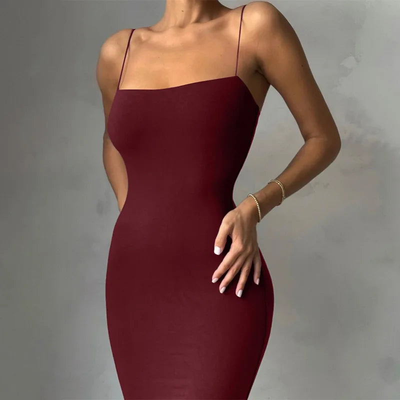 Sexy Dress Women Streetwear Sleeveless Backless Solid Strap Bodycon Casual Clubwear