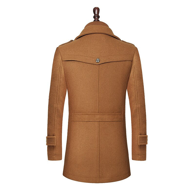 Men Winter Wool Coat Solid Color Male Trench Overcoat