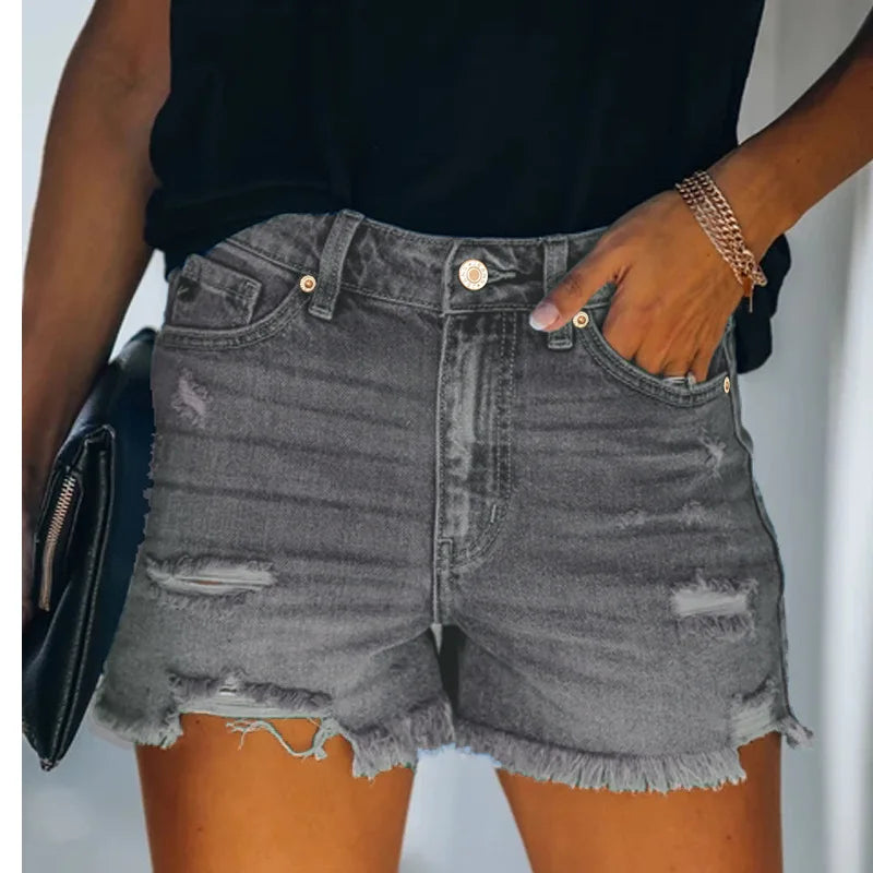 Classic Denim Shorts Women  Pockets Button Up Denim Fashion Jeans Pants