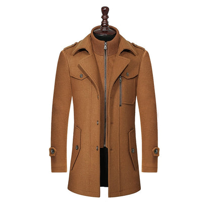 Men Winter Wool Coat Solid Color Male Trench Overcoat