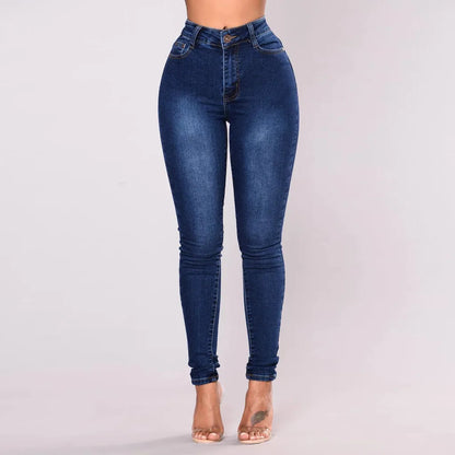 Fashion Casual Pencil Pants Large Size Ladys High Waisted Stretch Slim Jeans