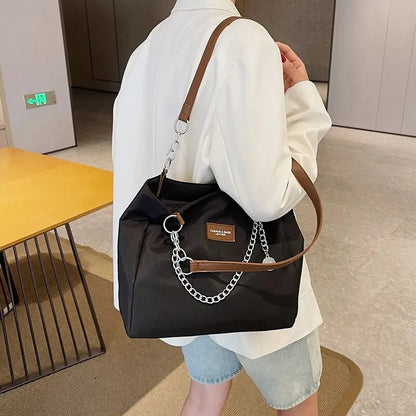 Nylon Solid Color Large Capacity Tote Bag Fashion Chain One Shoulder Women's Bag Minimalist Commuter Bag