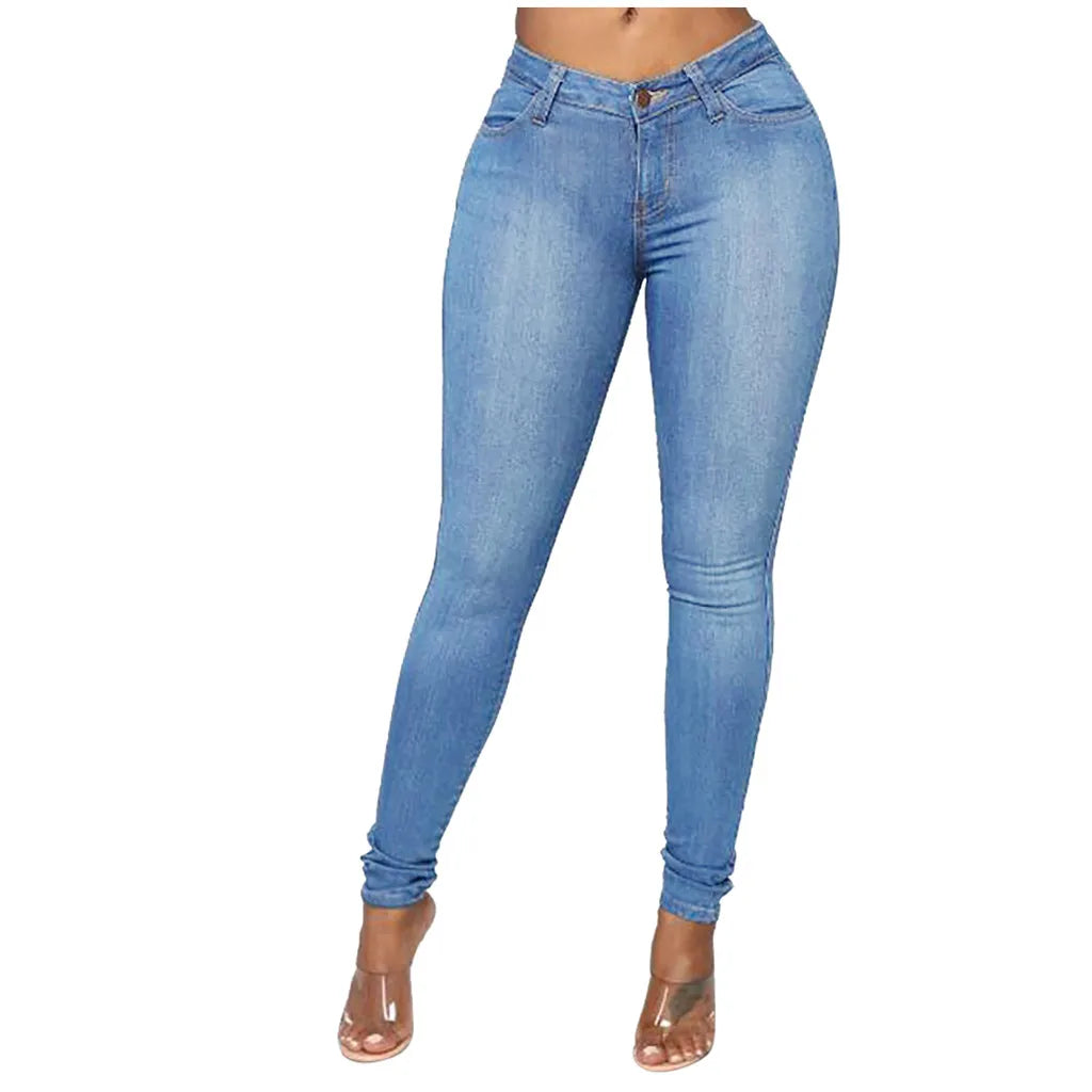 Fashion Casual Pencil Pants Large Size Ladys High Waisted Stretch Slim Jeans