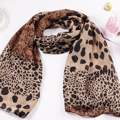 Women Chiffon Scarf Fashion Printed Leopard Thin Style Shawls Muslim Veil Head Scarfs