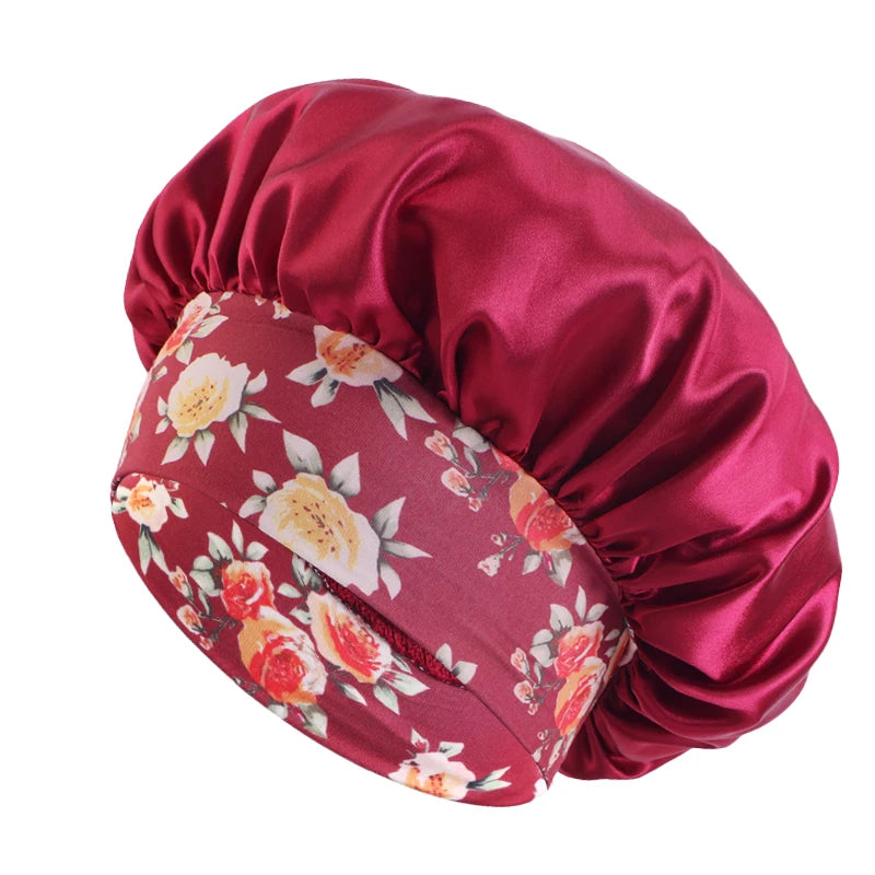 New Women's Satin Solid Sleeping Hat Night Sleep Hair Care Bonnet Nightcap Silky Shower Caps Comfortable Flower Band Unisex Cap