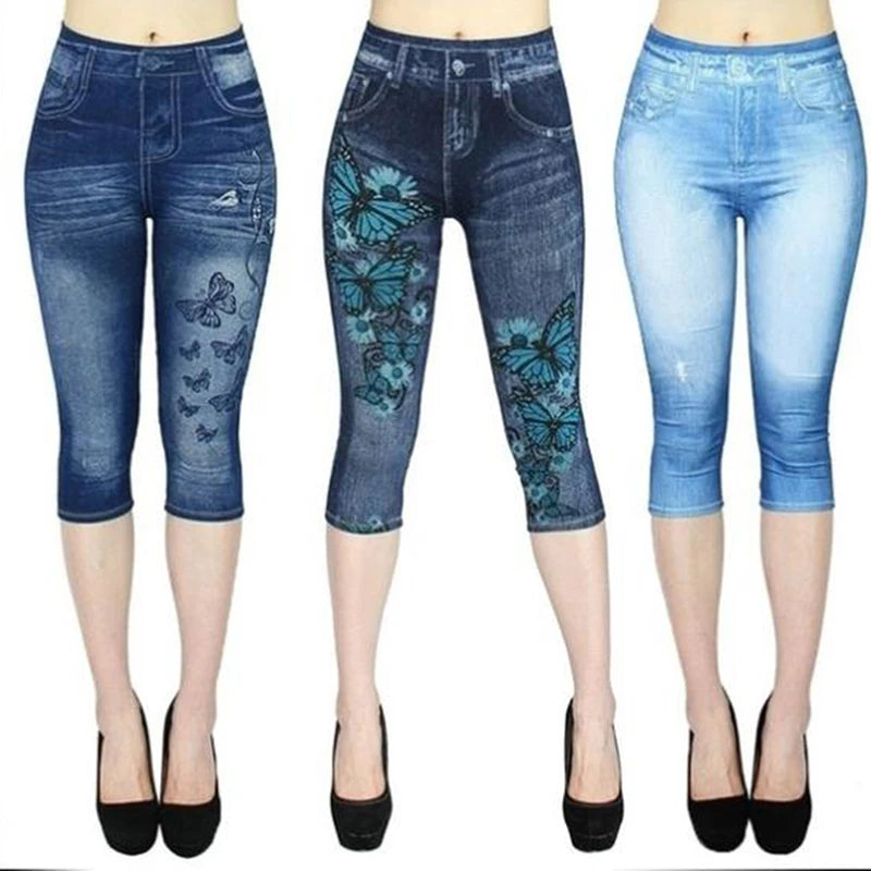 Jeans Leggings Women Stretch Printed Short Legging Jeggings Plus Size