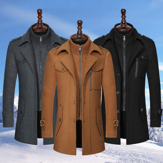 Men Winter Wool Coat Solid Color Male Trench Overcoat