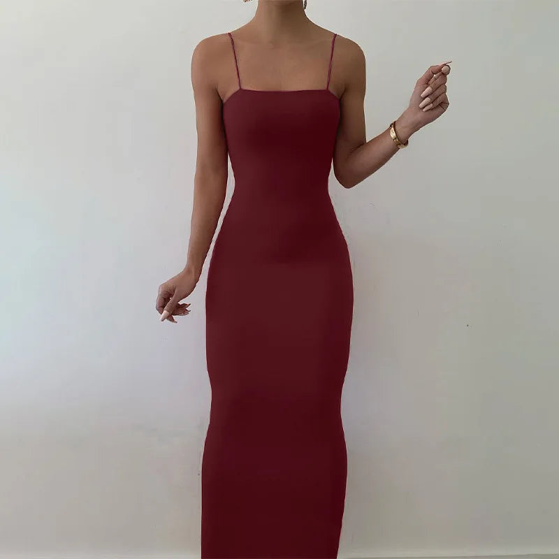 Sexy Dress Women Streetwear Sleeveless Backless Solid Strap Bodycon Casual Clubwear