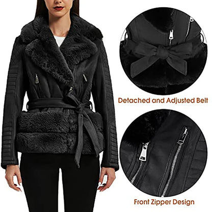 New Winter Women Jacket Thick Warm Coat With Belt PU Leather Jackets Outwear