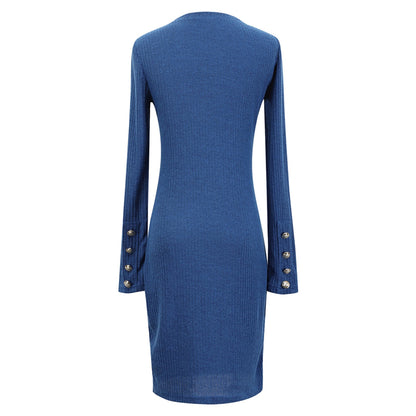 Fashion knitted Sweater Dresses For Women Elegant Ladies Button