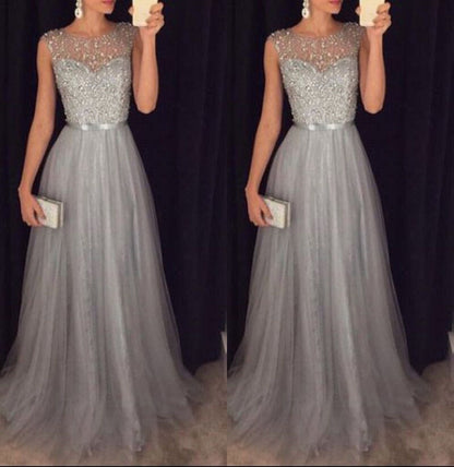 Classic long lace formal party dress for women, tendances