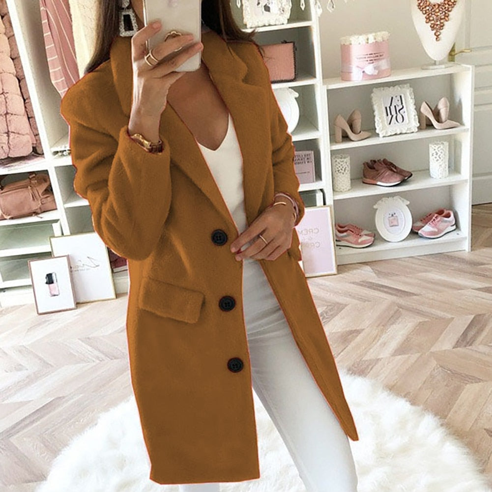 Women Wool Jacket Female Long Sleeve Winter Coat