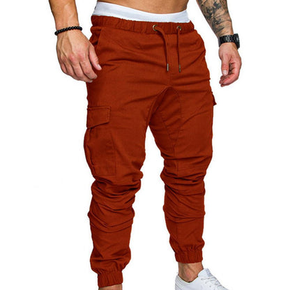 Fashion Men Jogger Pants Casual Solid Color Pockets Waist Drawstring Ankle Tied Skinny