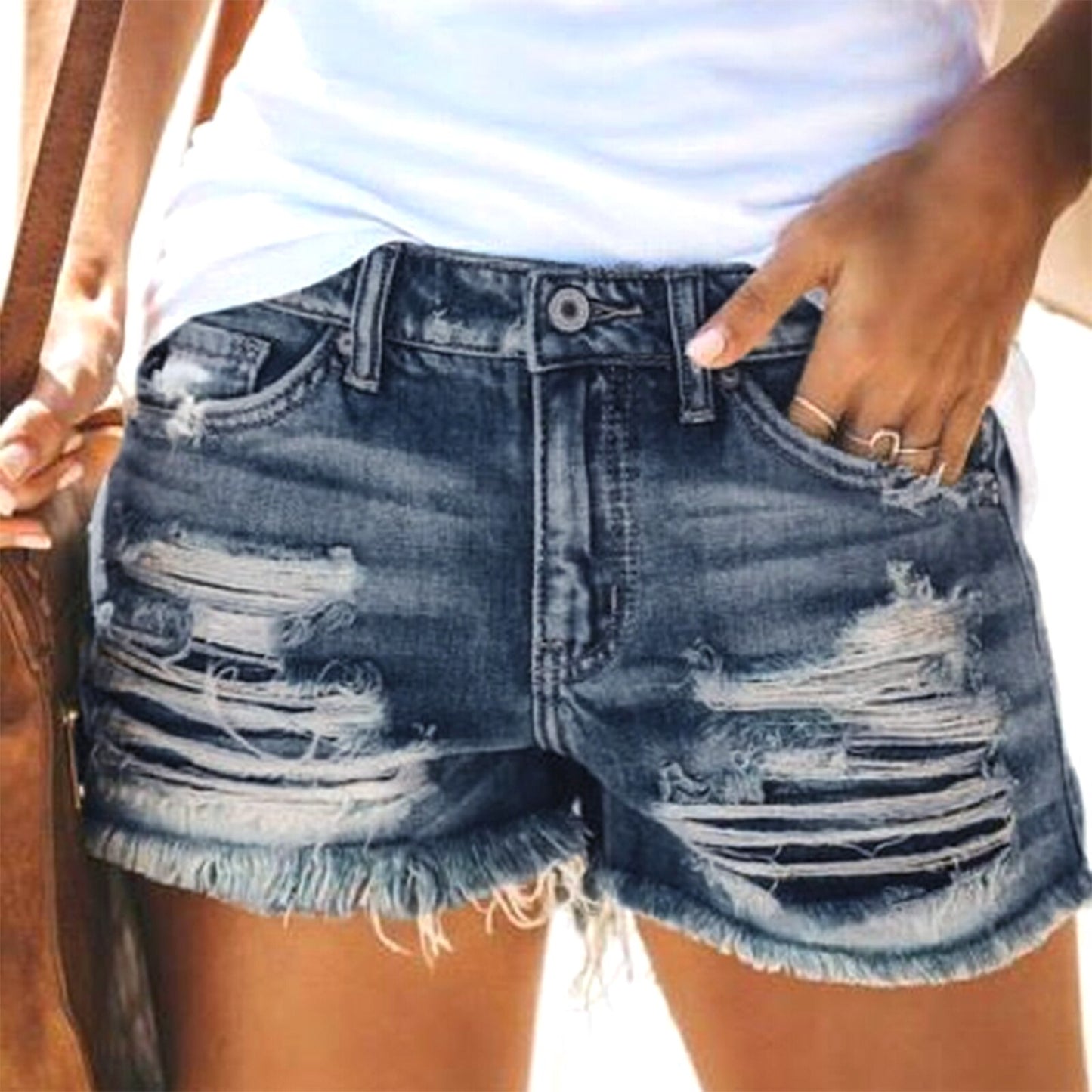 Women&#39;s Short Denim Jeans High Waist Bleached Ripped Holes Shorts Leisure Denim Pants Garment for Female Summer Wear