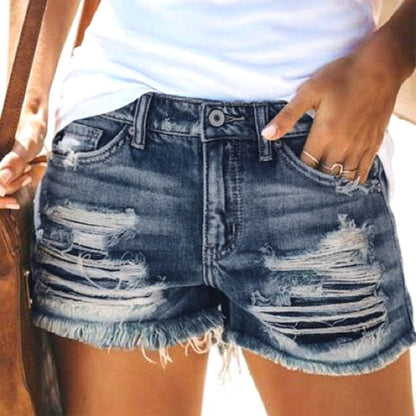 Women&#39;s Short Denim Jeans High Waist Bleached Ripped Holes Shorts Leisure Denim Pants Garment for Female Summer Wear