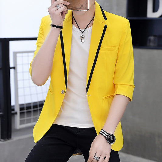 Sleeve Small Suit jackets Youth Summer Ultra-Slim blazer Handsome Trend Splicing blazer