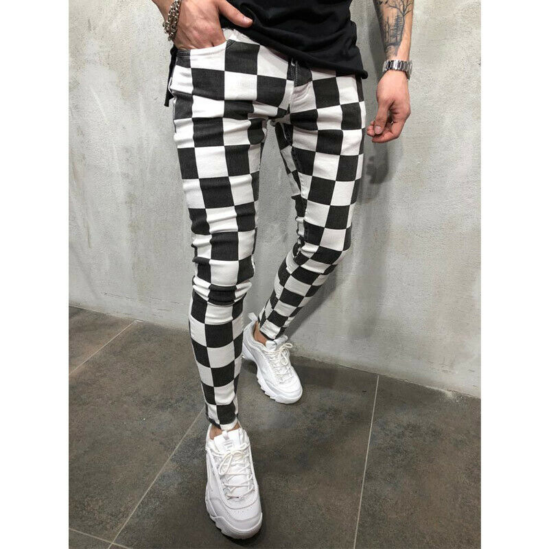 Men Fashion Slim Comfortable Black White Casual Pencil Pants