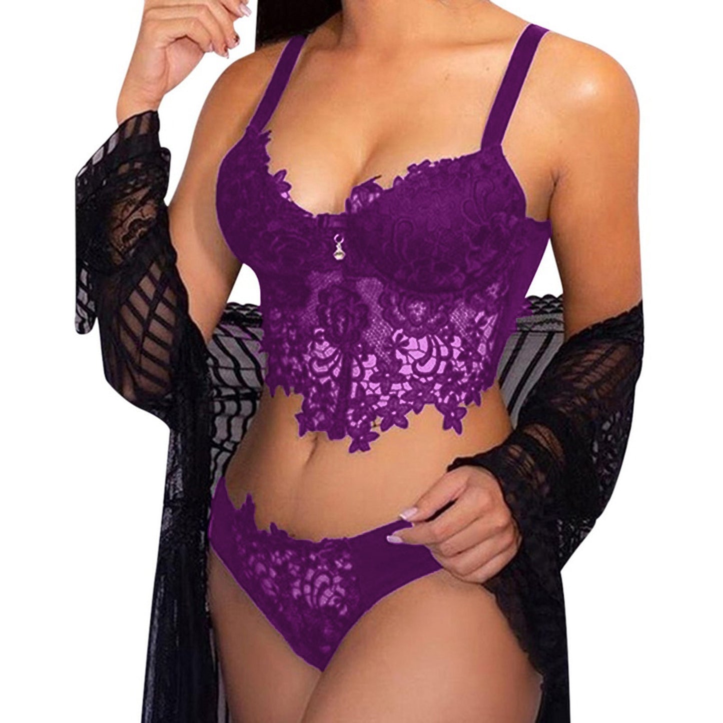 Sexy Women Embroidery Lingerie Set Lace Collar Wireless Bralette Bra Thong Underwear Sexy Exotic Breathable Lingerie Nightwear