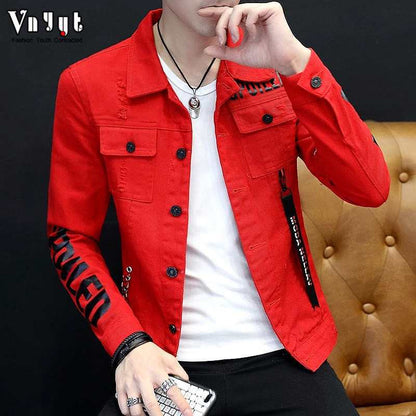 Fashion Hip Hop White Denim Jacket Male Cowboy Ripped Hole Denim Jacket