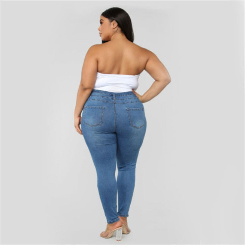 Plus size clothing XL-5XL women ripped jeans high waist skinny denim jeans casual pants