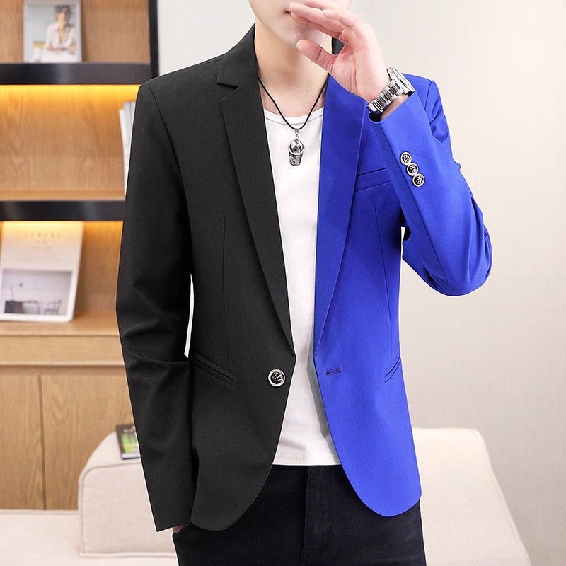 Men Fashion Dual-Color Patchwork Trendy Handsome Blazer Jacket